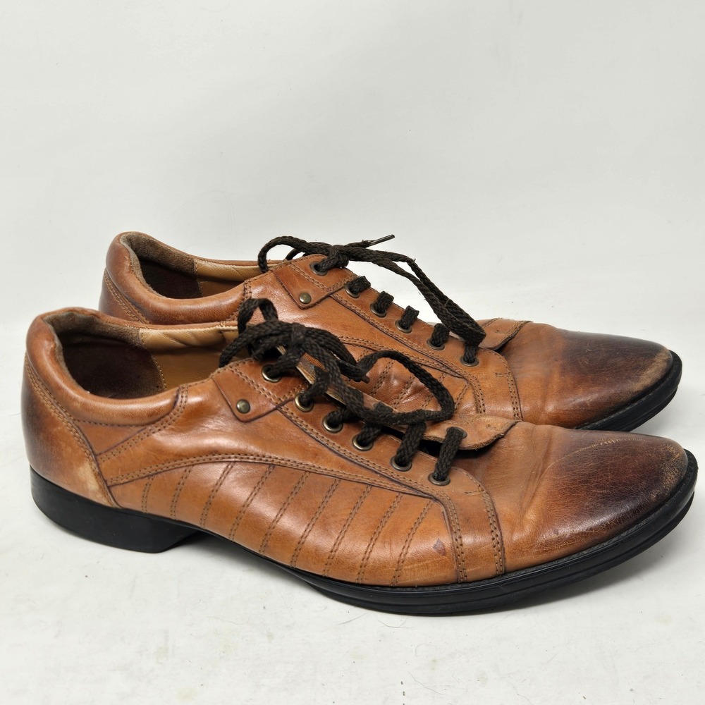 Lark & Finch Mens‎ Cards 61 Tan Brown Leather Lace Up Sneakers Shoes Size 42 EU